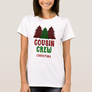 Personalised Cousin Crew Plaid Christmas Tree T-Shirt