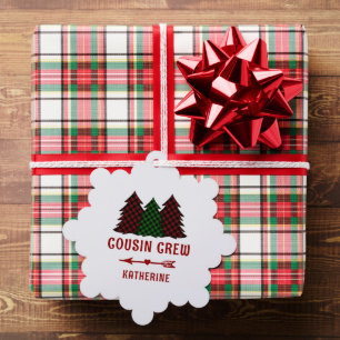 Personalised Cousin Crew Plaid Christmas Trees Tree Decoration Card