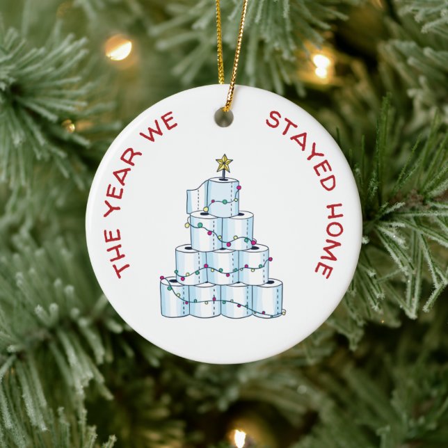 Personalised COVID 2020 Christmas We Stayed Home Ceramic Ornament (Tree)