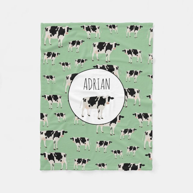 Personalised Cow Farm Animal Pattern Fleece Blanket (Front)