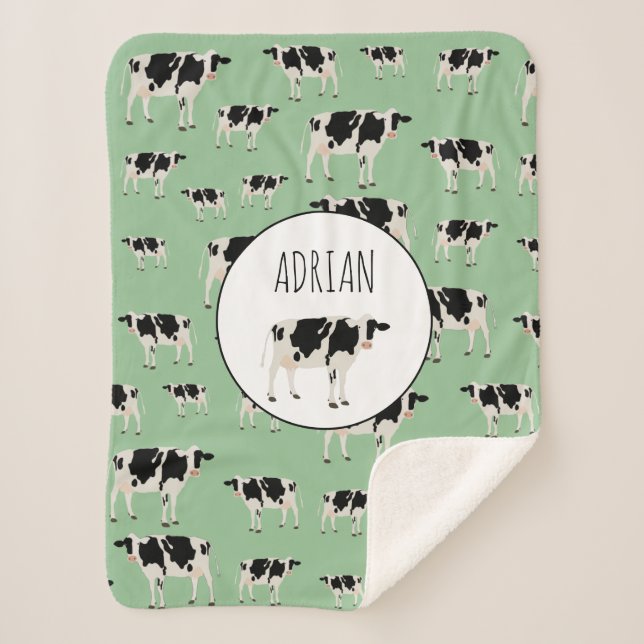 Personalised Cow Farm Animal Pattern Sherpa Blanket (Front)