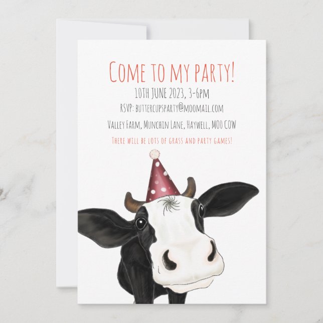 Personalised Cow Party Invitation (Front)