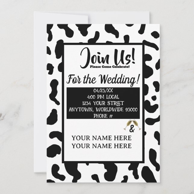 Personalised Cow-Print Country Wedding Invitations (Front)