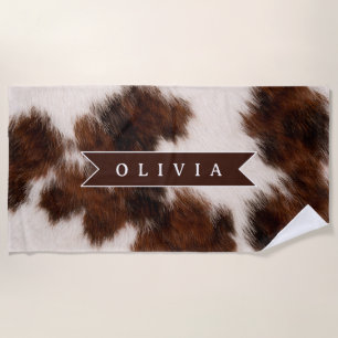 Personalised Cow Print Cowgirl Western Style Gift Beach Towel