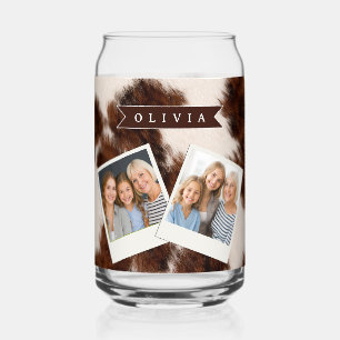 Personalised Cow Print Cowgirl Western Style Gift Can Glass
