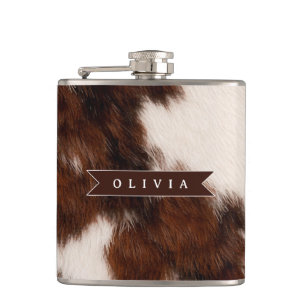 Personalised Cow Print Cowgirl Western Style Gift Hip Flask