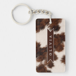 Personalised Cow Print Cowgirl Western Style Gift Key Ring