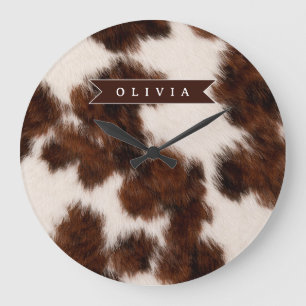 Personalised Cow Print Cowgirl Western Style Gift Large Clock