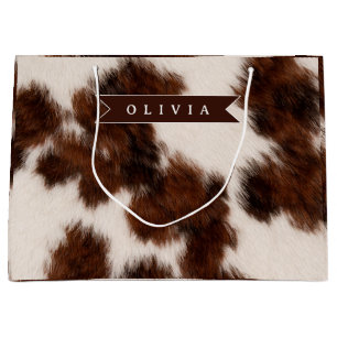 Personalised Cow Print Cowgirl Western Style Gift Large Gift Bag