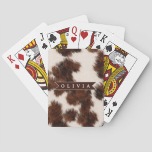 Personalised Cow Print Cowgirl Western Style Gift Playing Cards