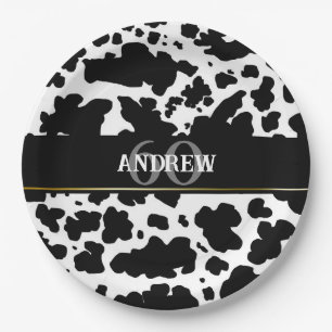 Personalised Cow Spots Print Farmer 60 Birthday Paper Plate