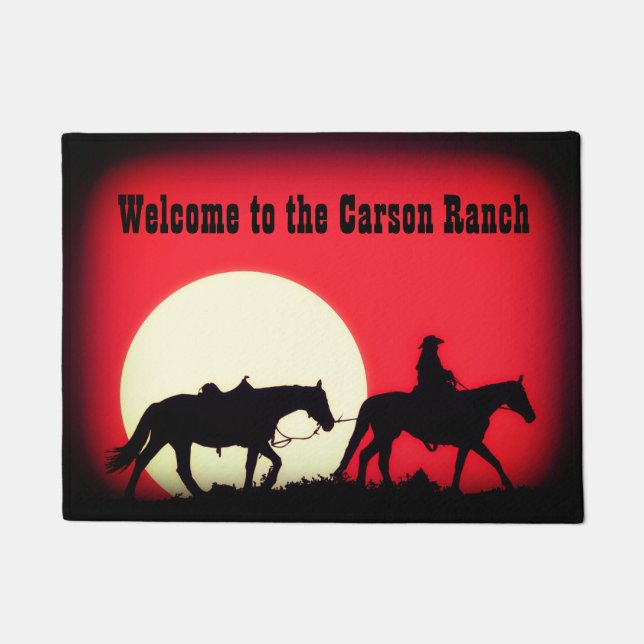Personalised Cowboy and Horses at Sundown Doormat (Front)