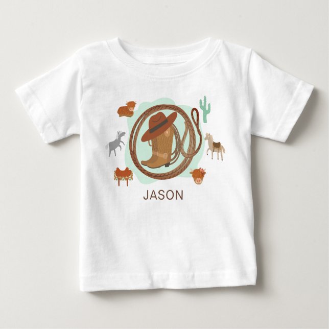Personalised Cowboy Boy's Name Baby T-Shirt (Front)