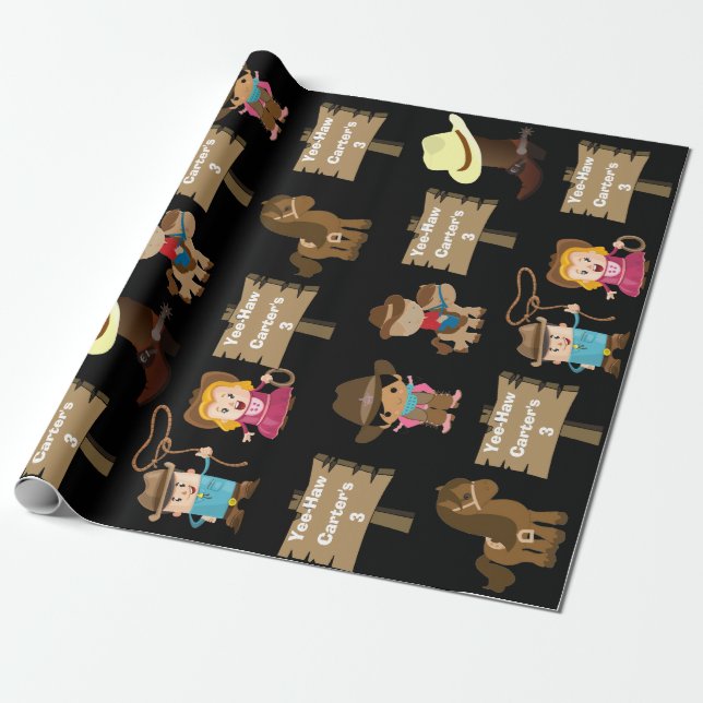 Personalised Cowboy or Cowgirl Birthday Wrapping Paper (Unrolled)