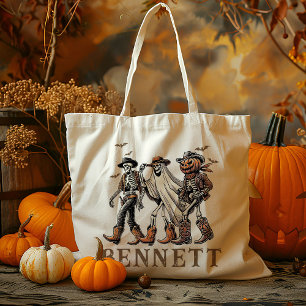 Personalised Cowboy Skeleton Trick Or Treat Candy Tote Bag
