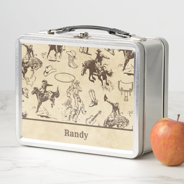 Personalised Cowboy Western Rodeo Horses Metal Lunch Box (In Situ)