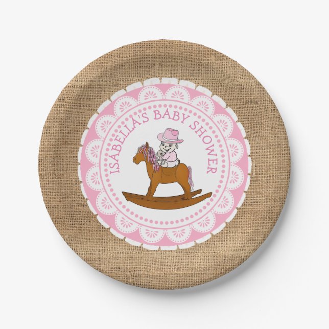 Personalised Cowgirl Baby Shower Cake Paper Plates (Front)