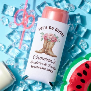 Personalised Cowgirl Boots and Floral Bachelorette Seltzer Can Cooler