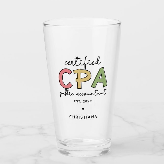 Personalised CPA Certified Public Accountant Gifts Glass (Front)