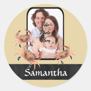 Personalised crab classic round sticker