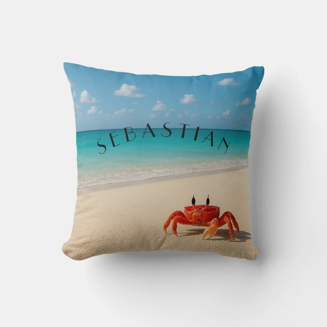 Personalised Crab Pillow – Sebastian Beach Decor (Front)
