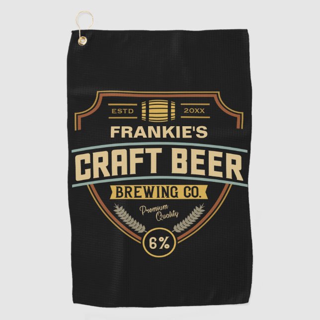 Personalised Craft Beer Label Brewing Company Bar Golf Towel (Front)