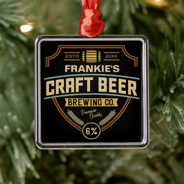 Personalised Craft Beer Label Brewing Company Bar  Metal Ornament (Tree)
