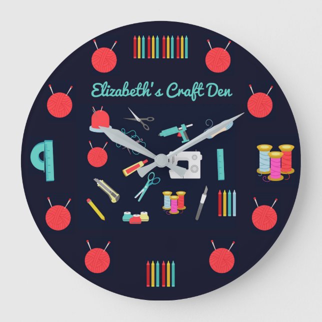 Personalised CRAFT ROOM Decorative Crafters Large Clock (Front)
