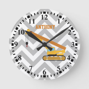 Personalised Crane Construction Truck Zigzag Round Clock