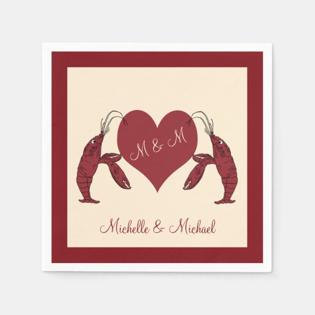 Personalised Crawfish Lobsters With Heart Napkin (Front)