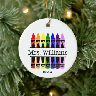 Personalised Crayon Teacher Appreciation Gift Ceramic Ornament