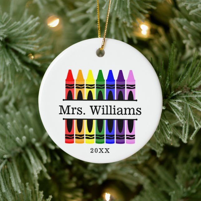 Personalised Crayon Teacher Appreciation Gift Ceramic Ornament (Tree)