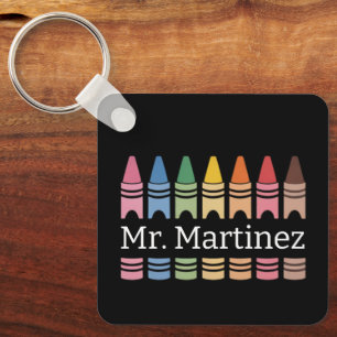 Personalised Crayon Teacher Name Cute Back School Key Ring