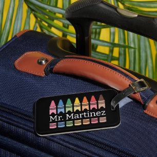 Personalised Crayon Teacher Name Cute Back School Luggage Tag