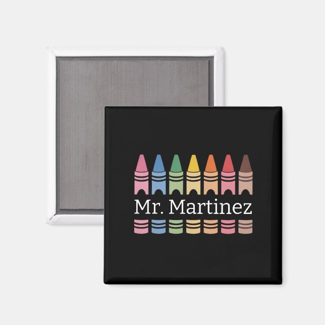 Personalised Crayon Teacher Name Cute Back School Magnet (Front/Back)