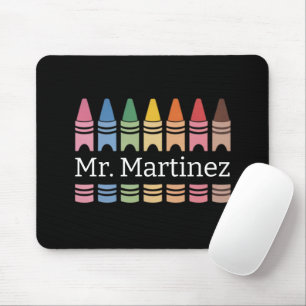 Personalised Crayon Teacher Name Cute Back School Mouse Pad