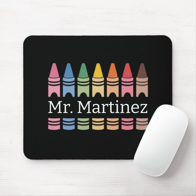 Personalised Crayon Teacher Name Cute Back School Mouse Pad (With Mouse)