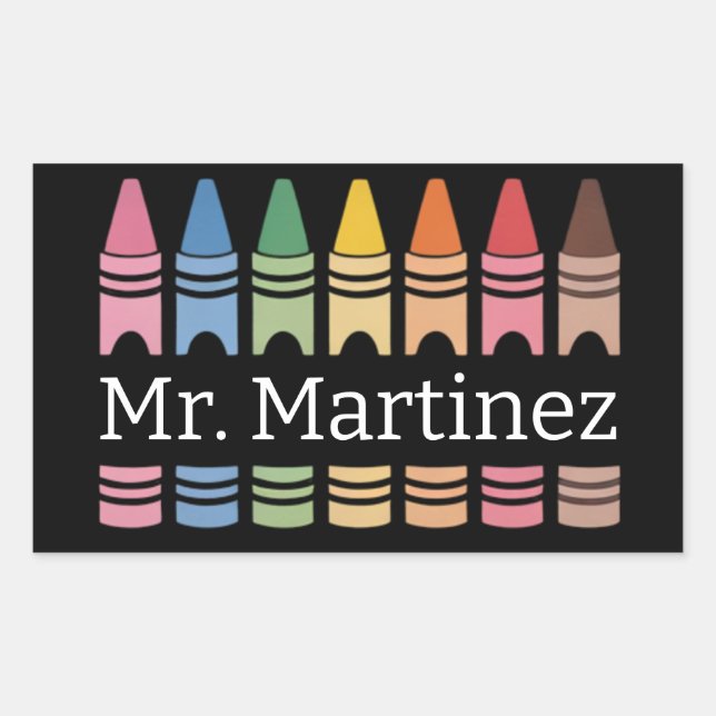 Personalised Crayon Teacher Name Cute Back School Rectangular Sticker (Front)