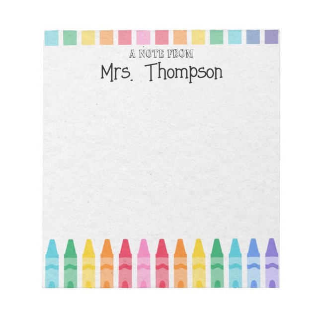 Personalised Crayon Teacher's Rainbow Cute Notepad (Front)