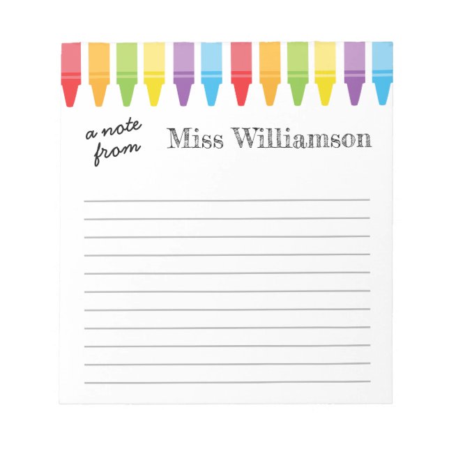 Personalised Crayons Teacher Appreciation Gifts  Notepad (Front)