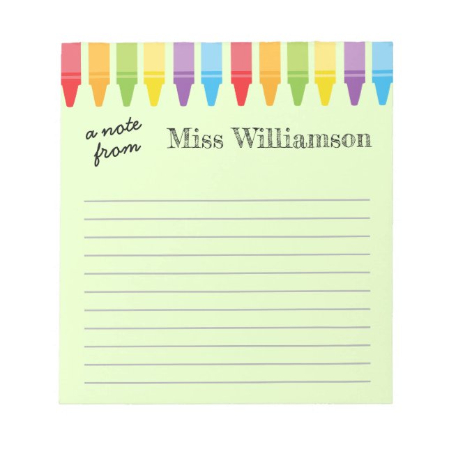 Personalised Crayons Teacher Appreciation Gifts Notepad (Front)