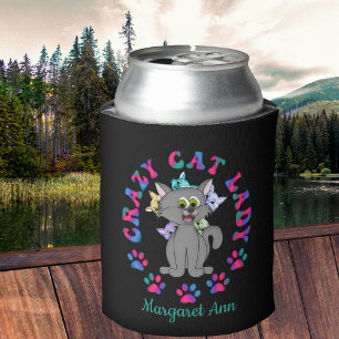 Personalised CRAZY CAT LADY Can Cooler