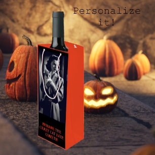 Personalised Crazy Cat Lady Halloween  Wine Gift Bag