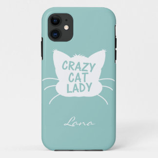 Personalised Crazy Cat Lady in Wavecrest blue iPhone 11 Case
