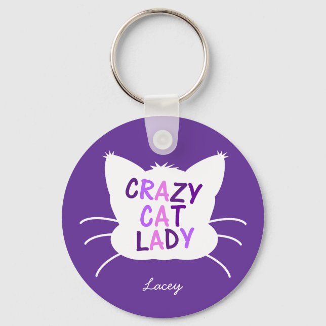 Personalised Crazy Cat Lady - Purple Key Ring (Front)