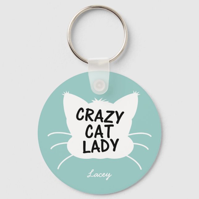 Personalised Crazy Cat Lady - wavecrest blue Key Ring (Front)