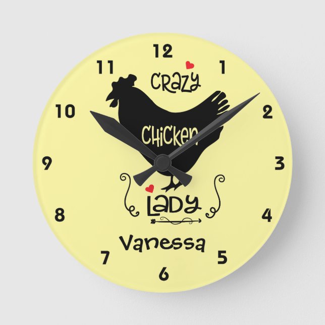 Personalised  Crazy Chicken Lady Square or Round Clock (Front)