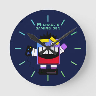 Personalised Crazy Gamer GAMING DEN Gamers Round Clock