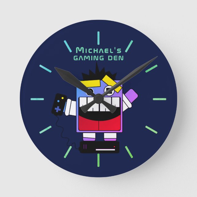 Personalised Crazy Gamer GAMING DEN Gamers Round Clock (Front)