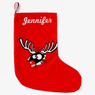 Personalised Crazy Red Nosed Reindeer Small Christmas Stocking